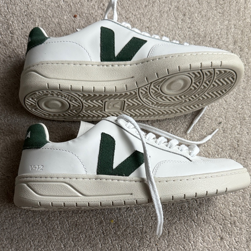 Veja Women's White and Green Athletic Shoes